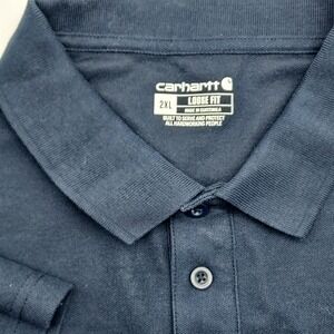 Carhartt Mens 2XL Navy Blue Loose Fit Short Sleeve Work Polo Shirt Pocket